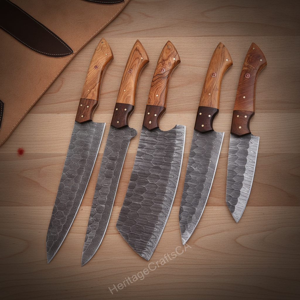 Set de couteaux damas en bois d'olivier