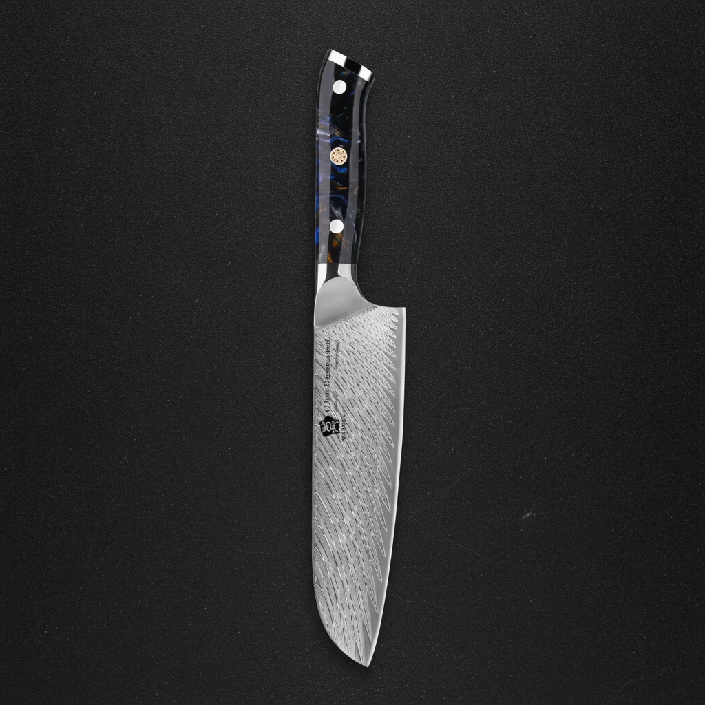 Couteau Santoku damas 67 couches 7 pouces — Noir
