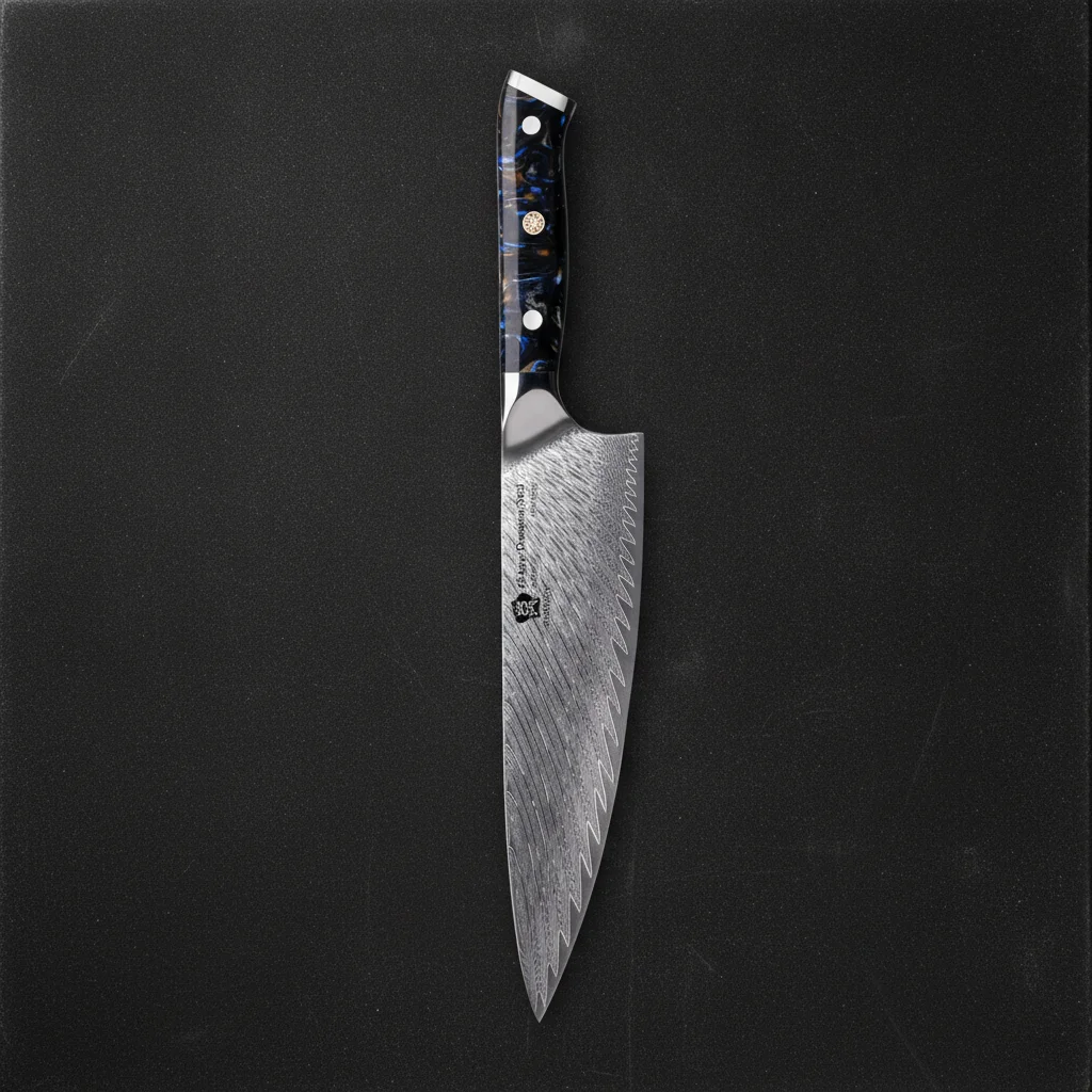 Couteau de chef damas 8 pouces manche résine — Noir