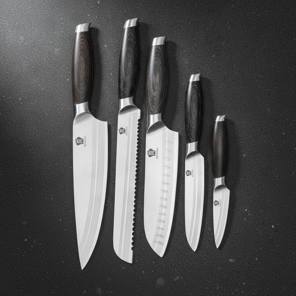Set de 5 couteaux japonais — manches en bois, Noir
