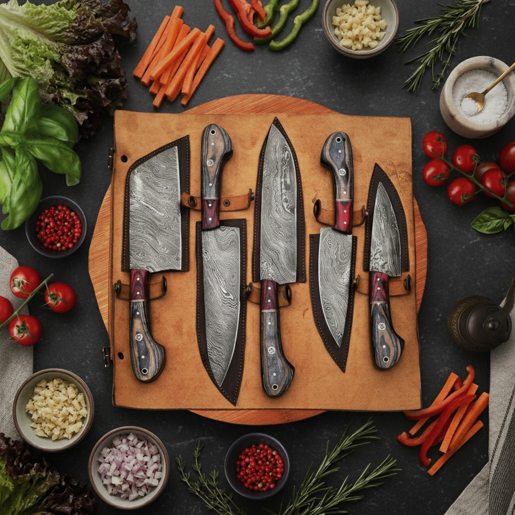 Couteau de chef artisanal en acier damas
