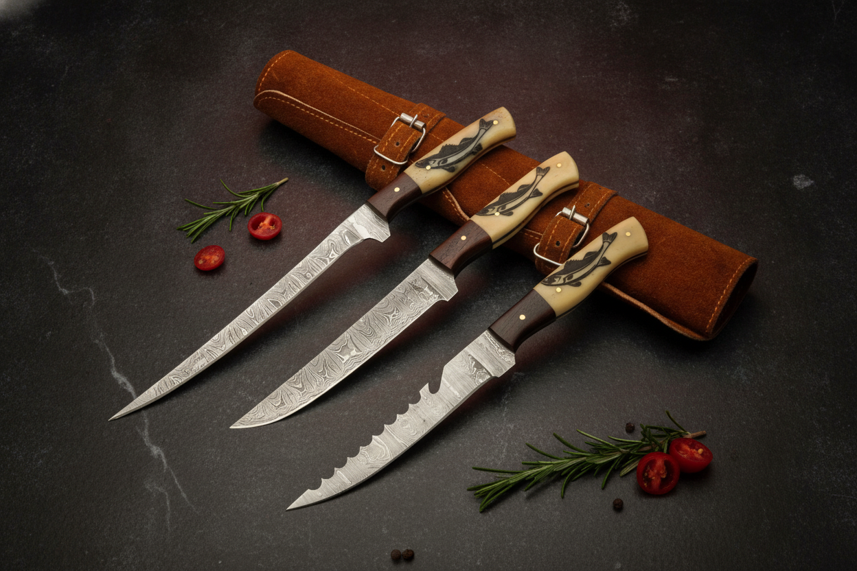 Set de 3 couteaux à fileter en acier damas