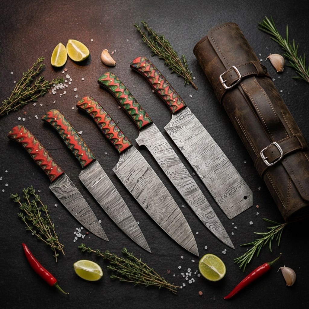 Set de couteaux de cuisine en acier Damas