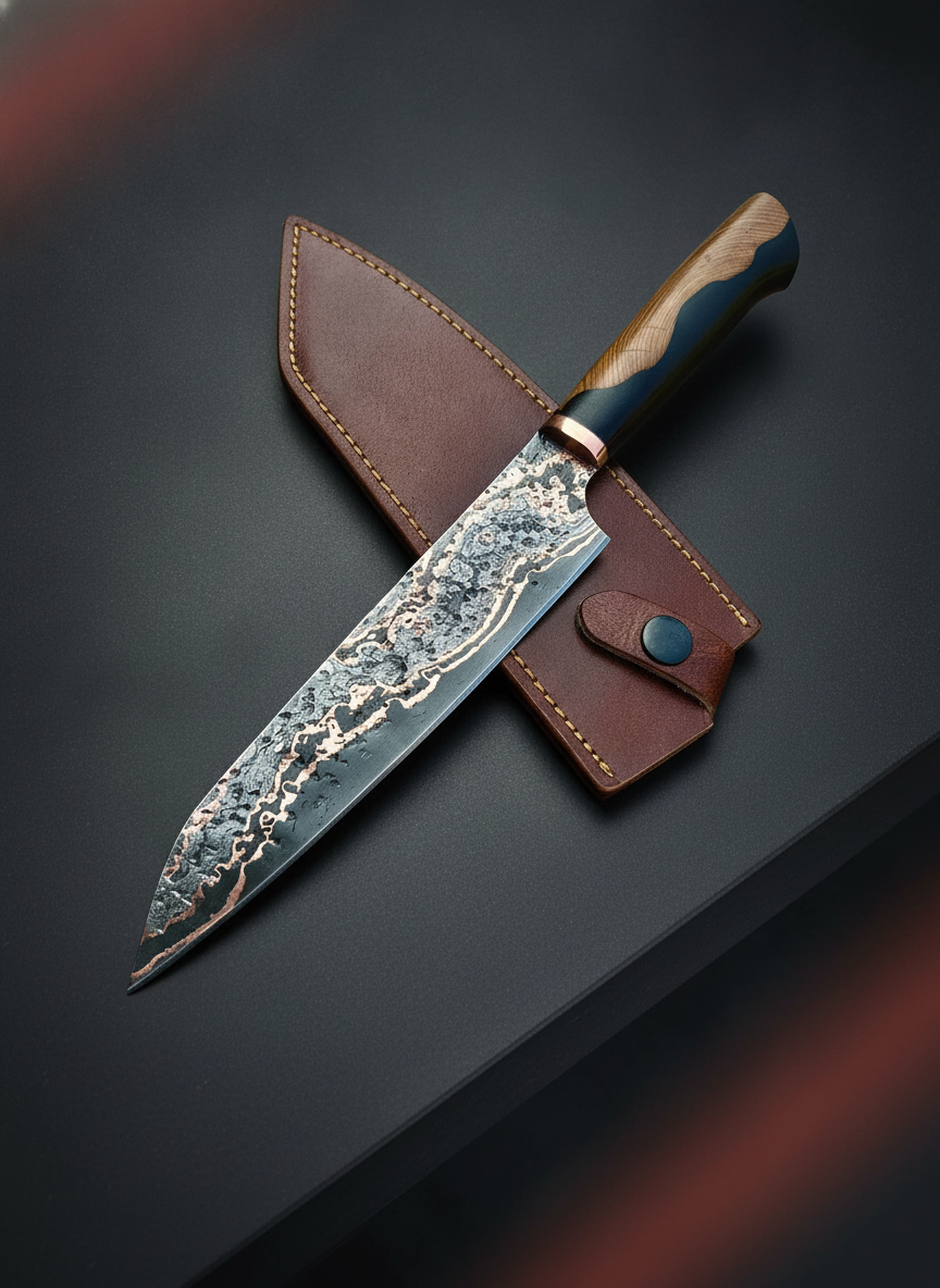 Couteau de chef Gyuto en cuivre Damas