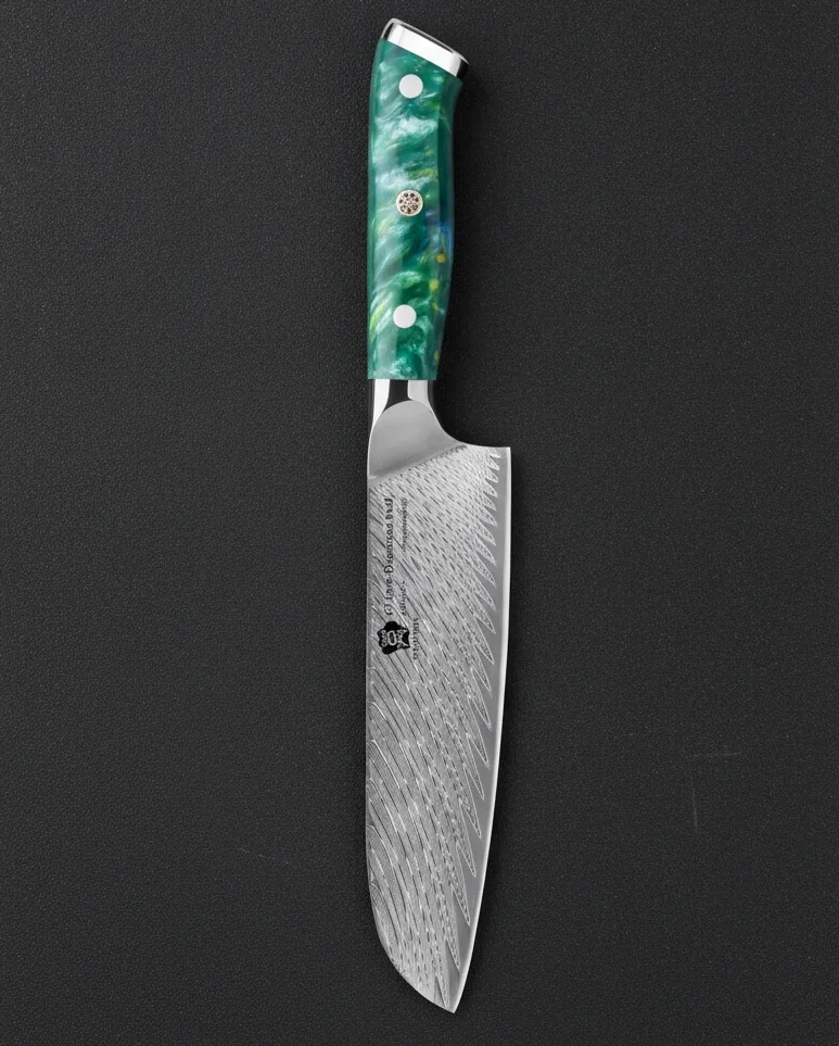 Couteau santoku damas 67 couches 7 pouces — Vert