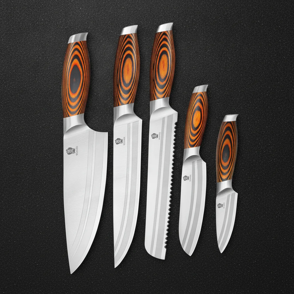 Set de 5 couteaux japonais — acier inoxydable, Orange
