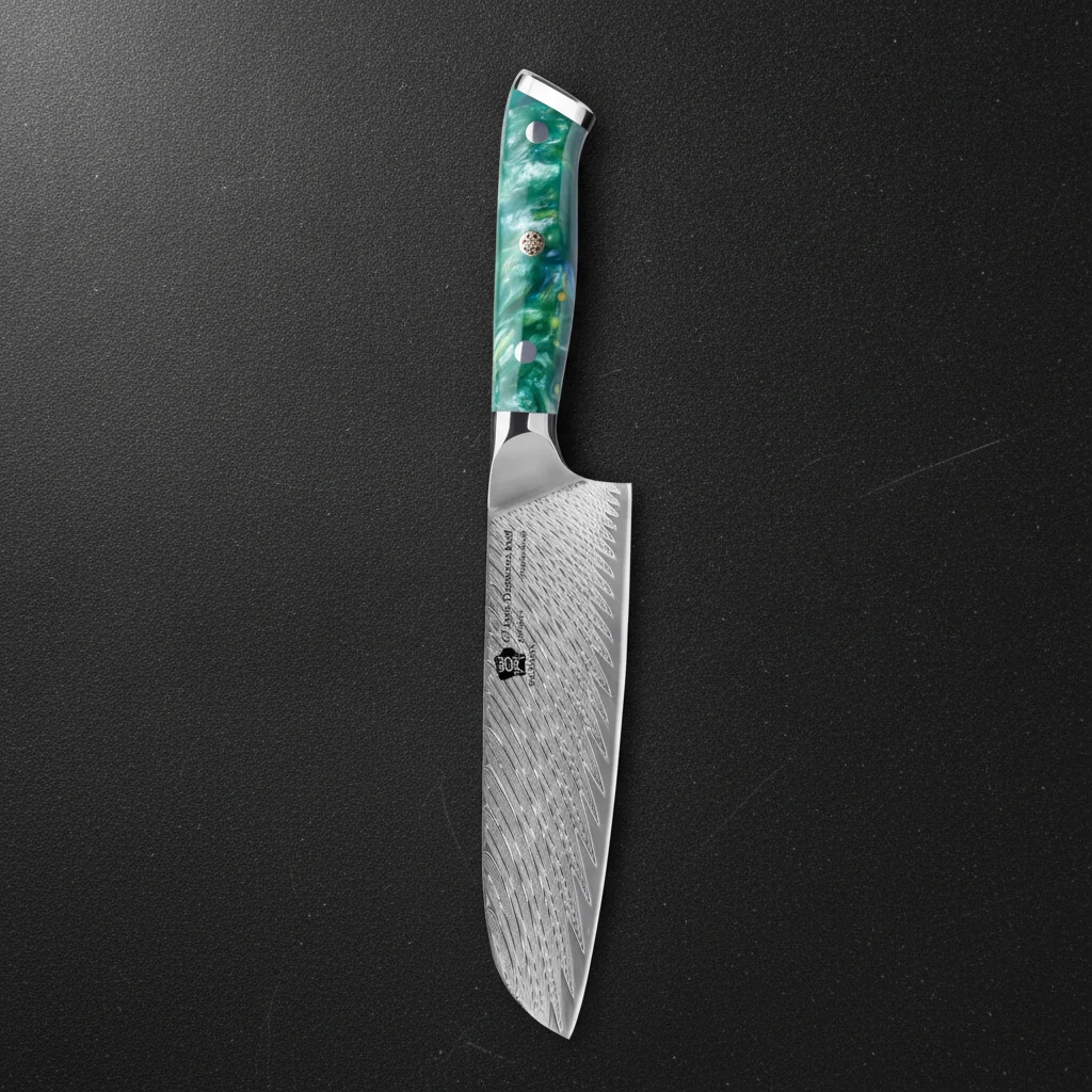 Couteau Santoku Damas 67 Couches 7 Pouces — Vert