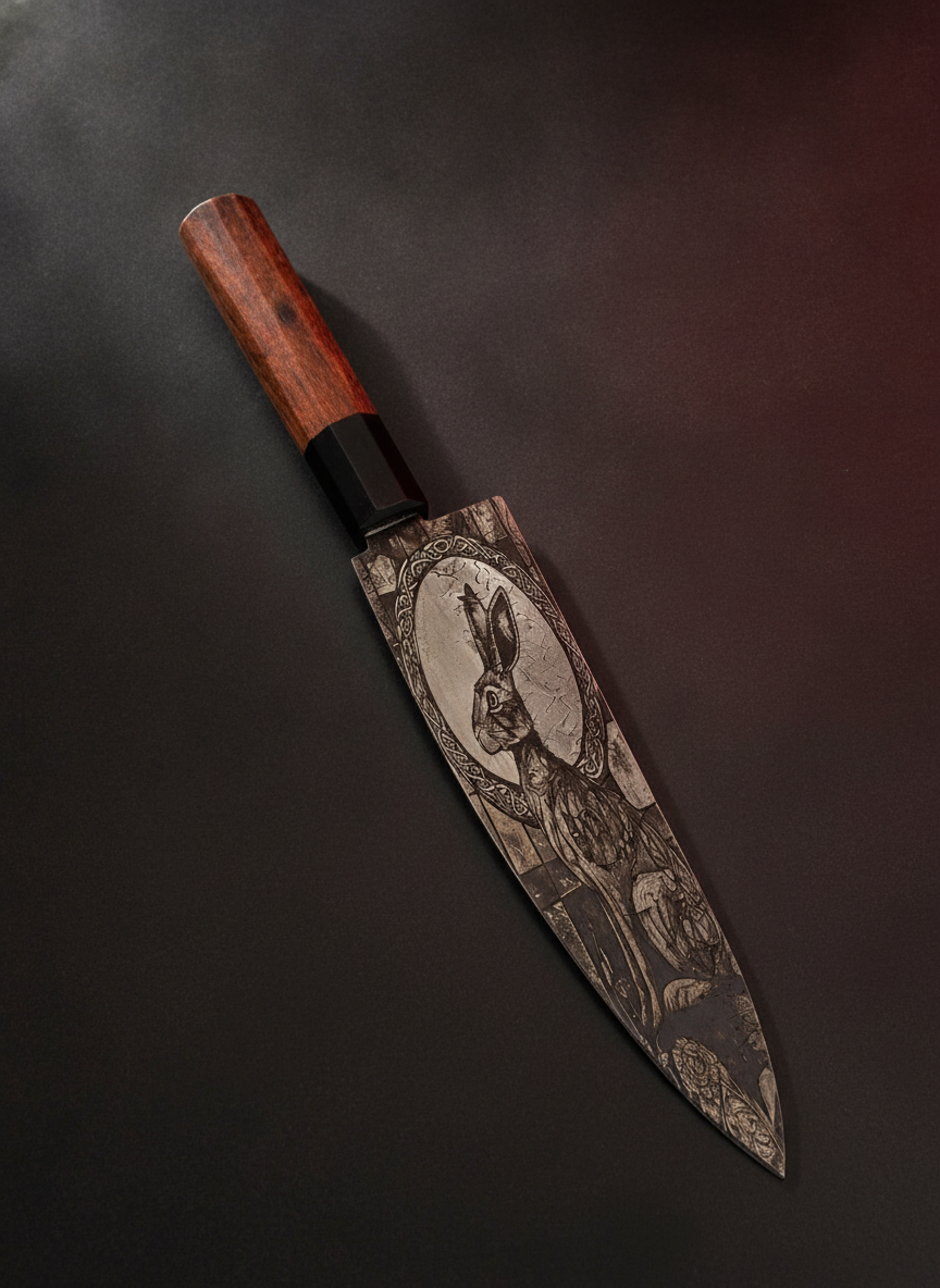Couteau de chef gravé Lapin Celtique 22 cm