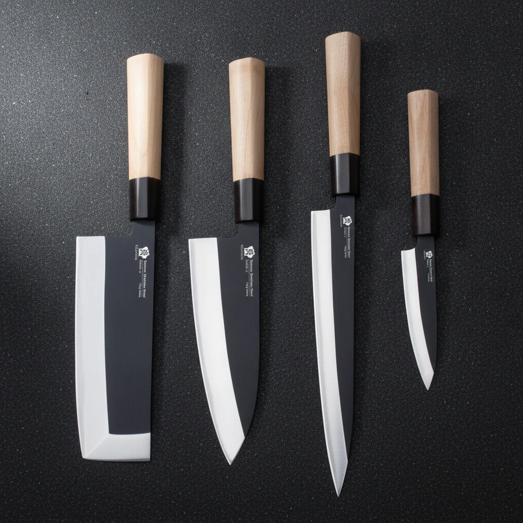 Set de 4 couteaux japonais à sushi et sashimi — Noir