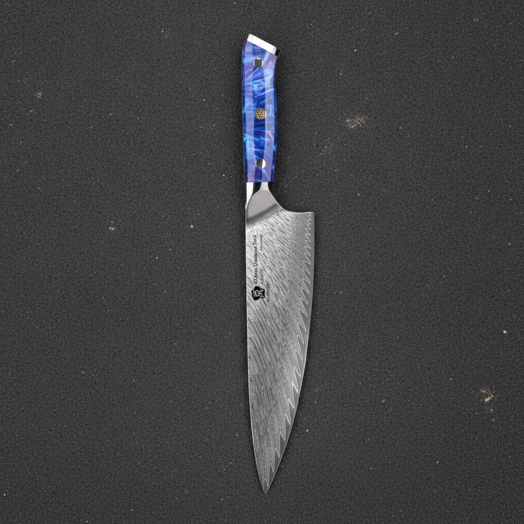 Couteau de chef japonais damas 8 pouces — Bleu