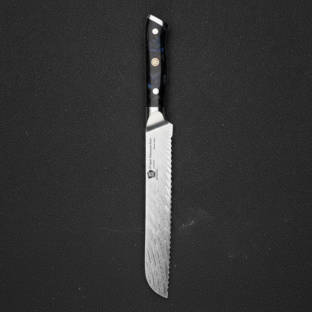 Couteau à pain en acier damas 8 pouces — Noir
