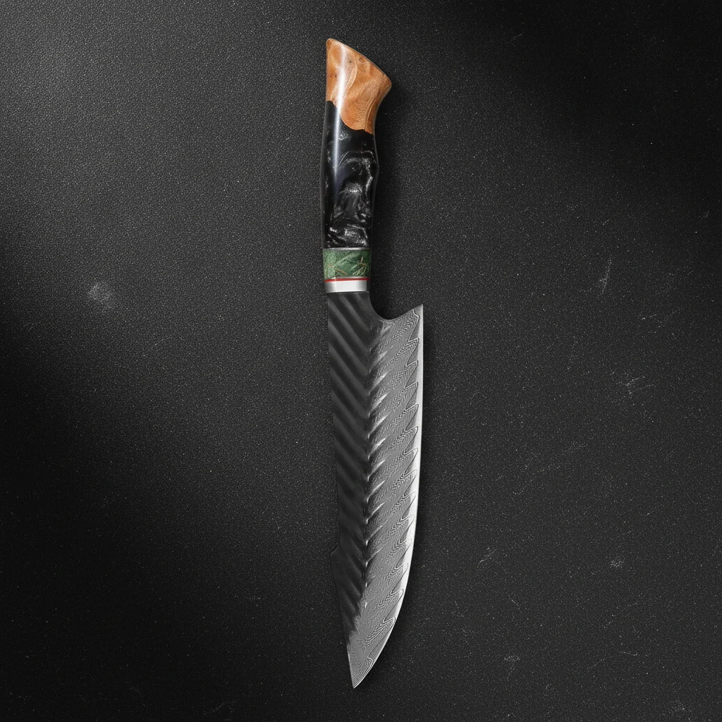 Couteau de chef damas 8 pouces manche résine — chef knife with Leather sheath