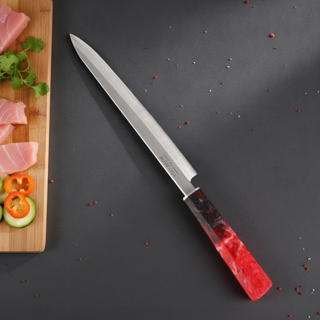 Couteau Yanagiba à Sashimi Manche Époxy Rouge