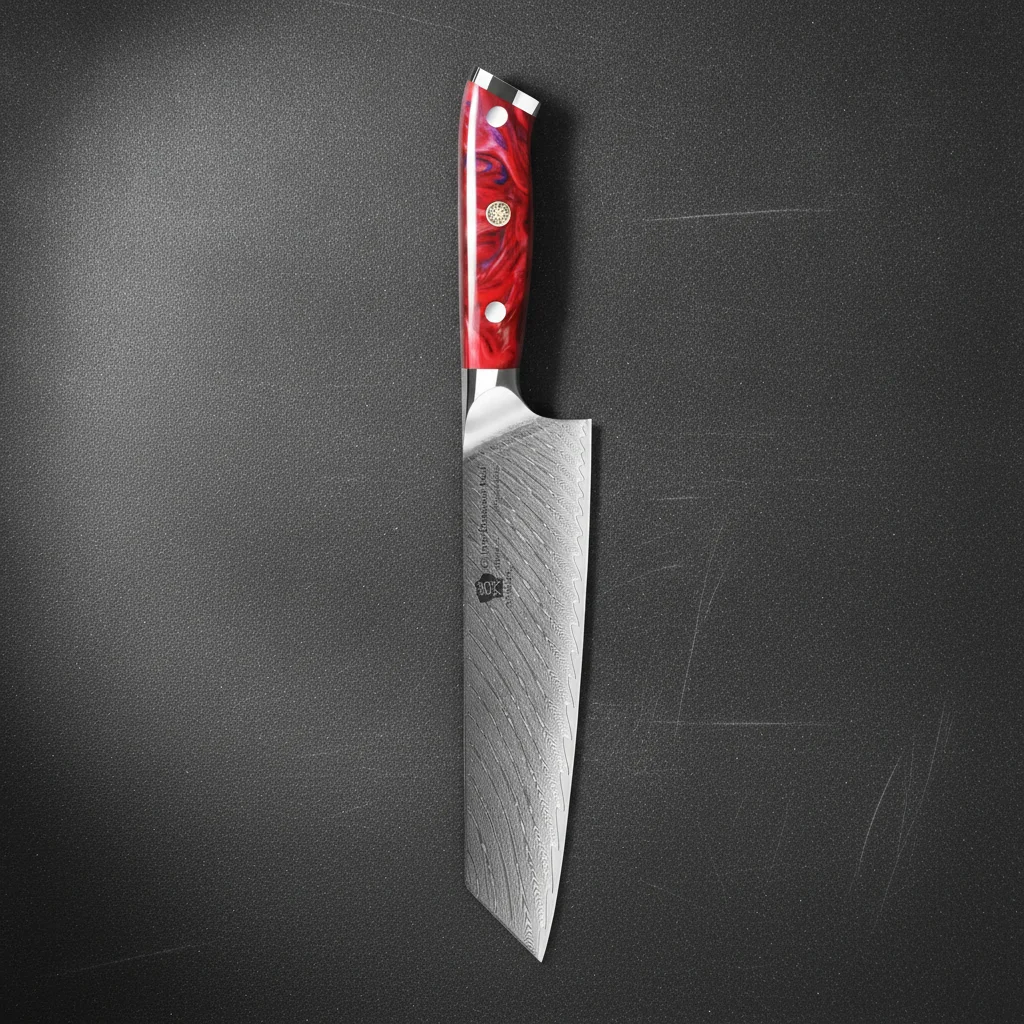 Couteau Kiritsuke en acier damas 67 couches — Rouge