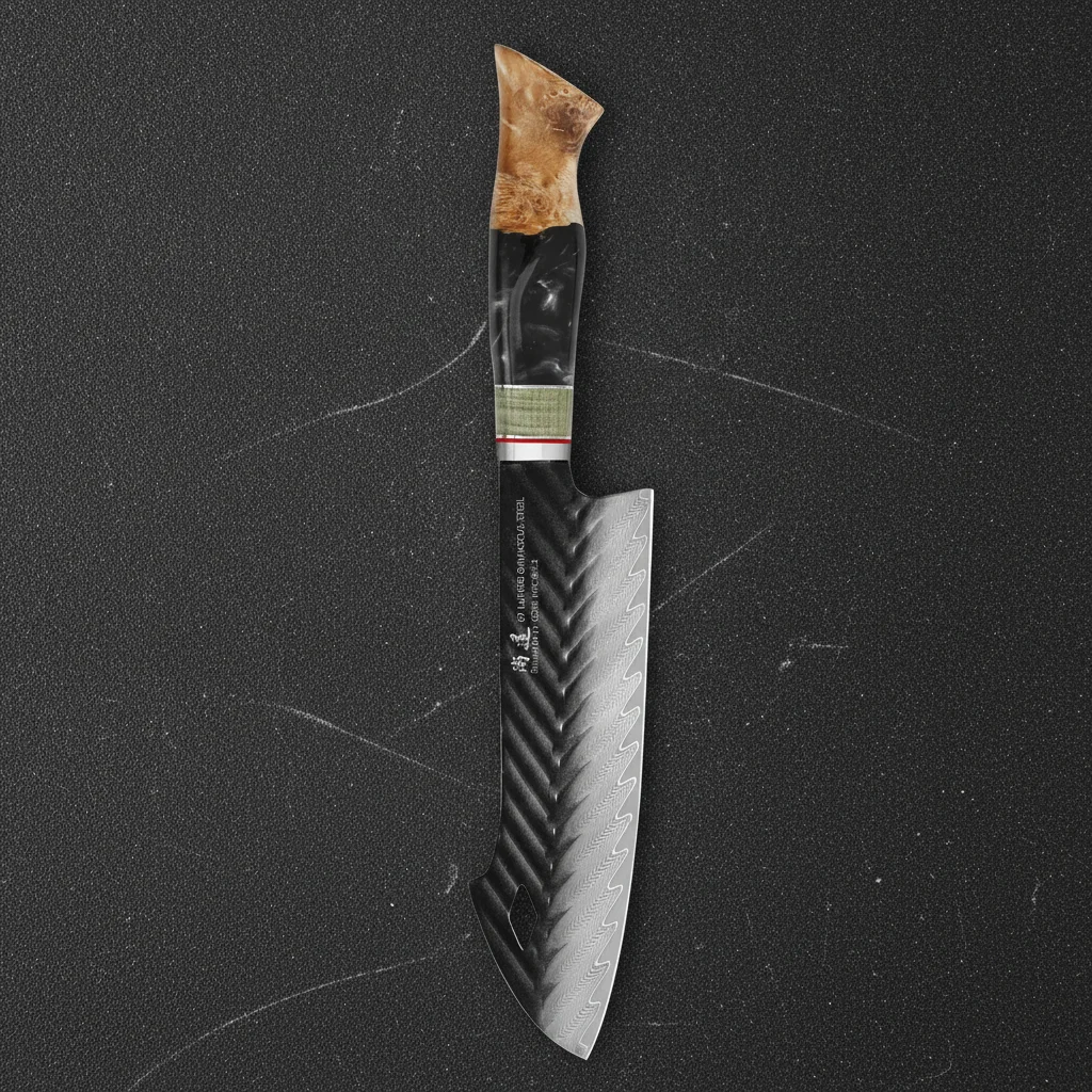Couteau Santoku Damas 67 Couches 7,5 Pouces — Couteau Santoku noir avec étui en cuir