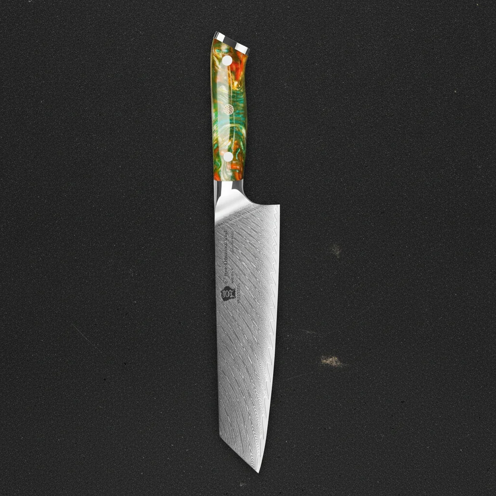 Couteau Kiritsuke en Acier Damas 67 Couches — Jaune