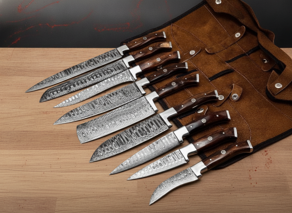 Set de 9 couteaux de cuisine en acier damas