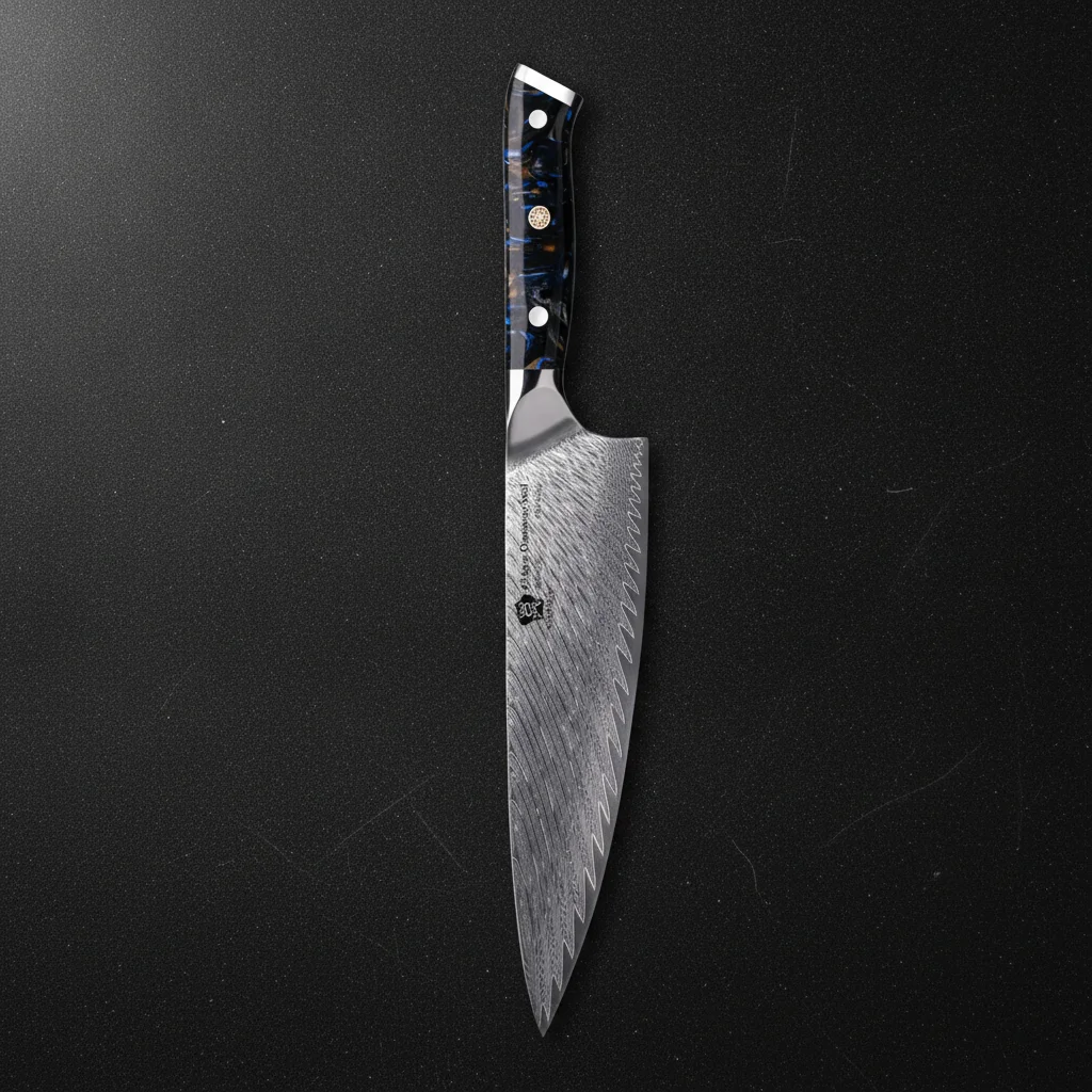 Couteau de chef damas 8 pouces manche résine — Noir