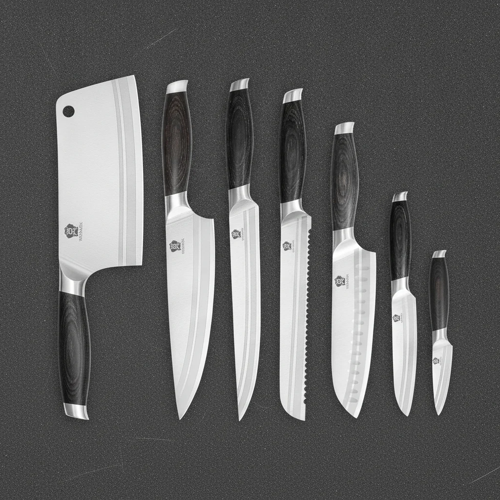 Set de 7 couteaux japonais — acier inoxydable, Noir
