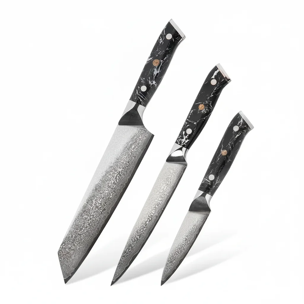 Set de 3 couteaux japonais en acier Damas