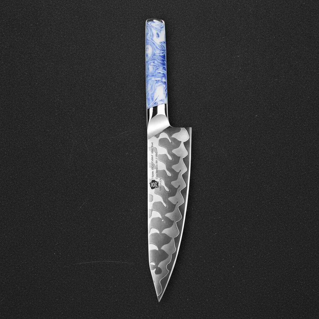 Couteau Kiritsuke 8" en acier au carbone — Couteau de chef bleu de 8 pouces