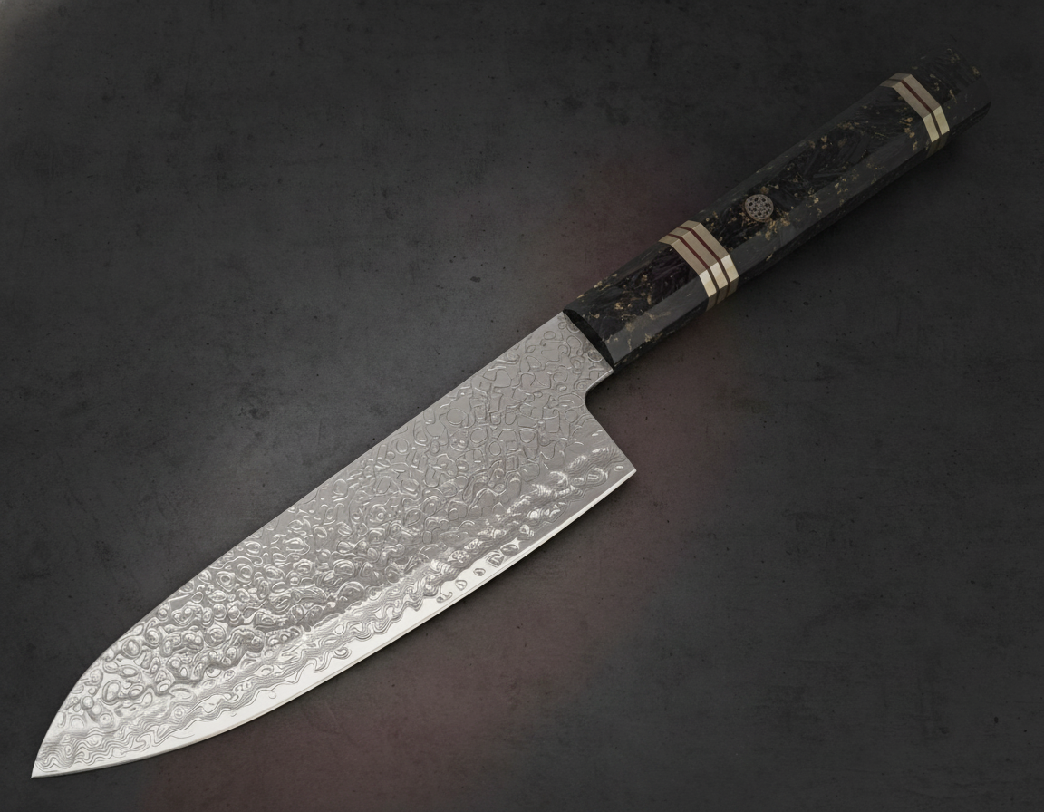 Couteau Santoku Damas VG10 Manche Fibre de Carbone