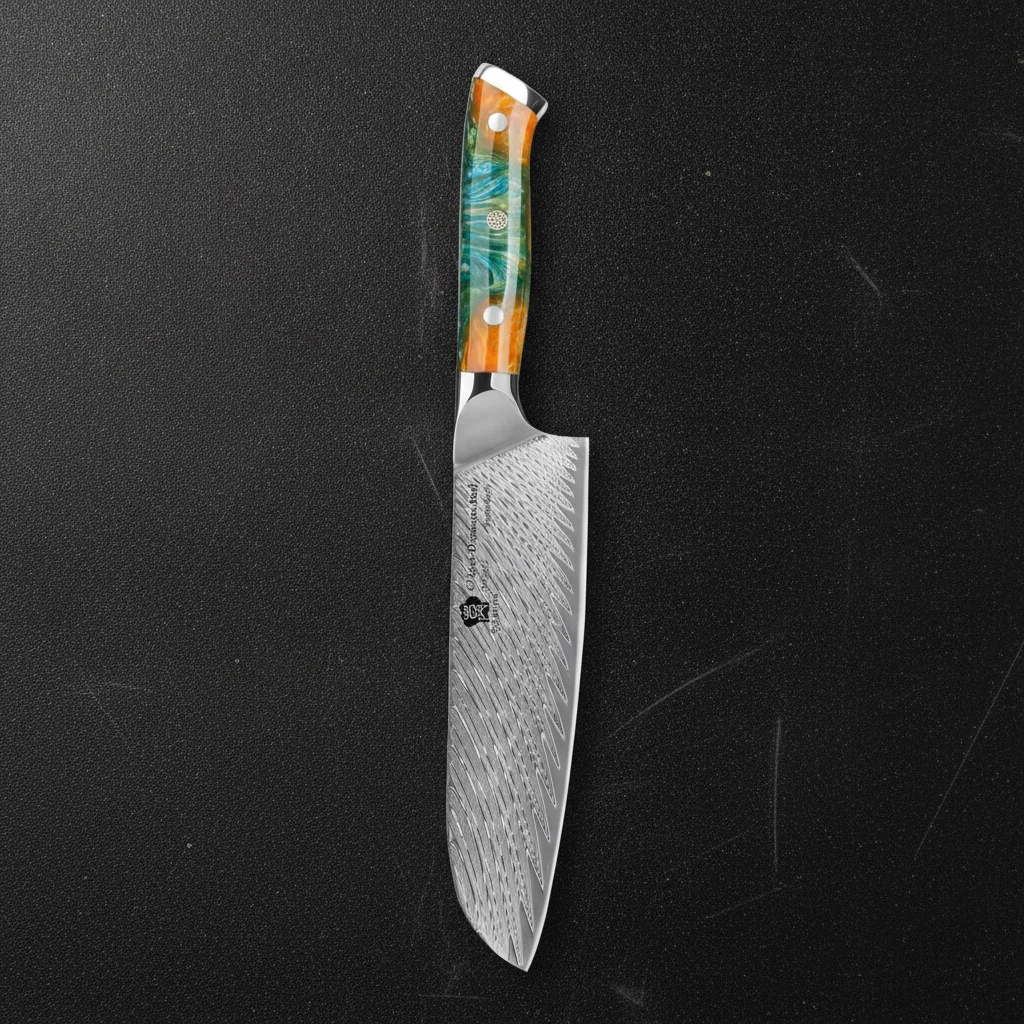 Couteau santoku damas 67 couches 7 pouces — Jaune
