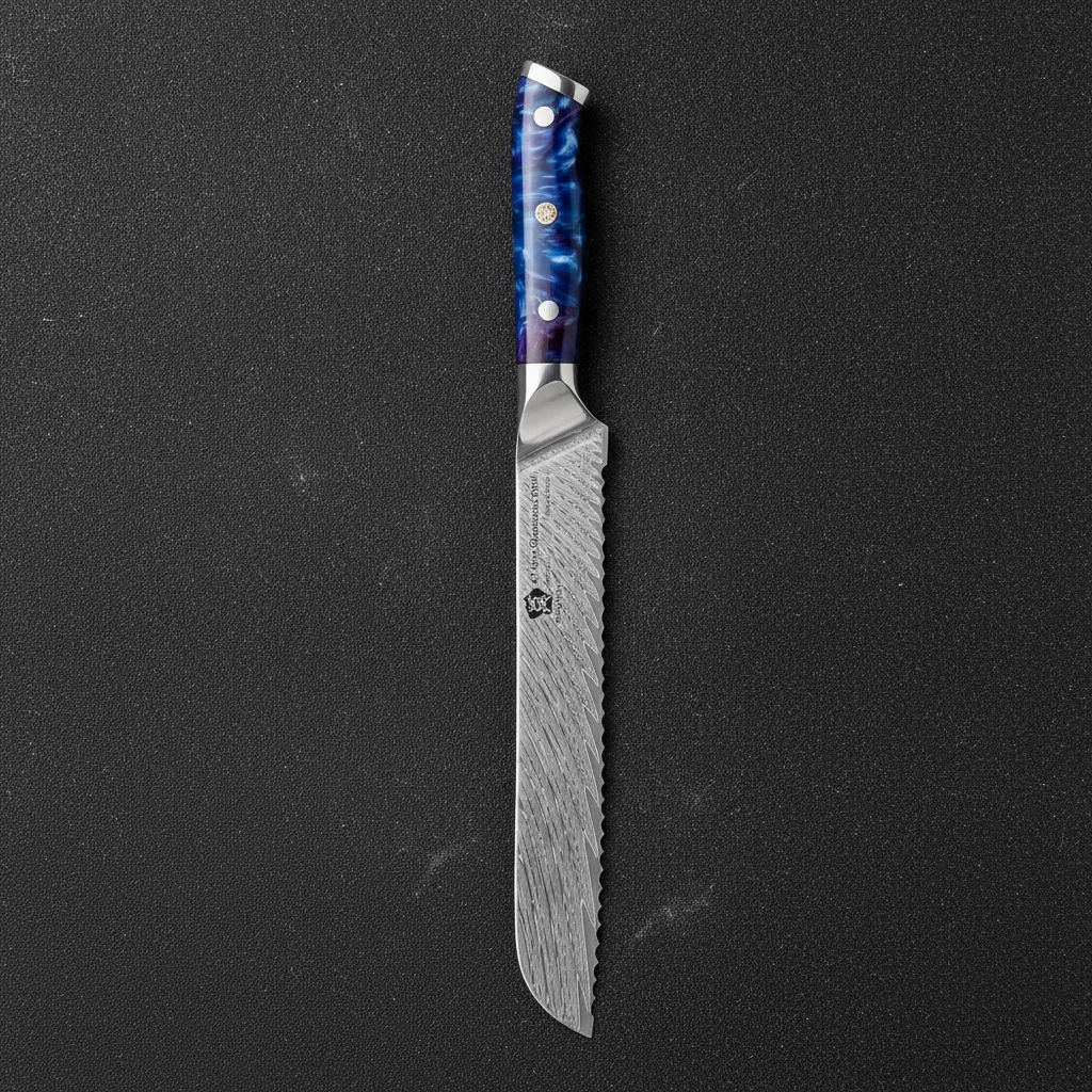 Couteau à pain damas dentelé 8 pouces — Bleu