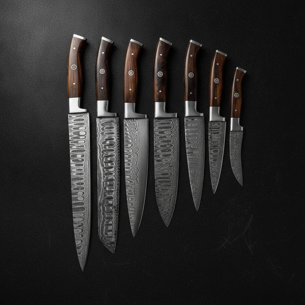 Set de 8 couteaux de cuisine en acier damas Personnalisé avec Gravure