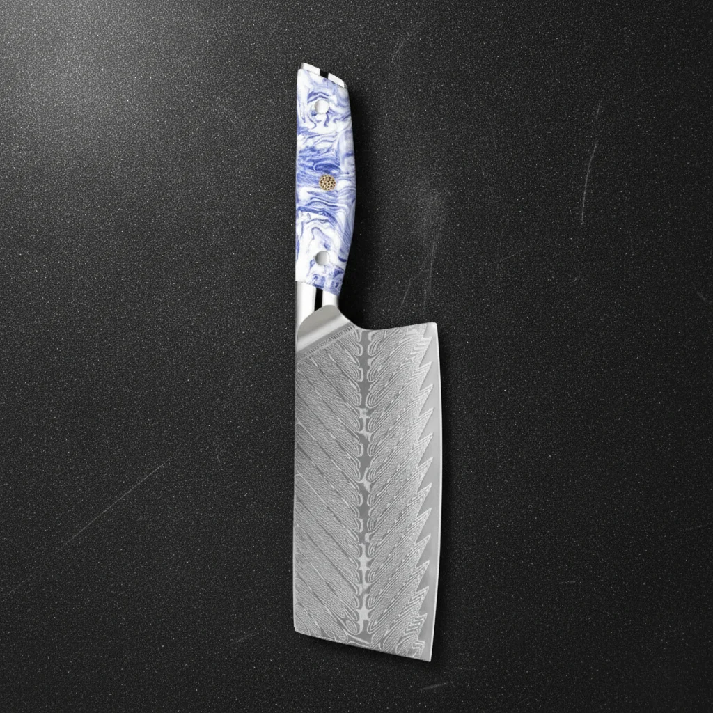 Couteau de chef chinois damas 7 pouces — Bleu