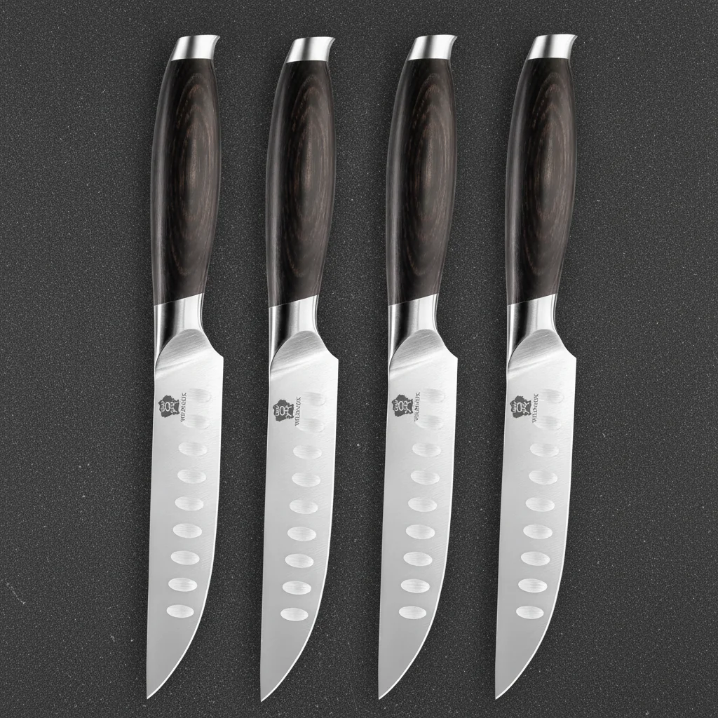 Set de 4 Couteaux à steak 5 pouces en bois de pakka — noir