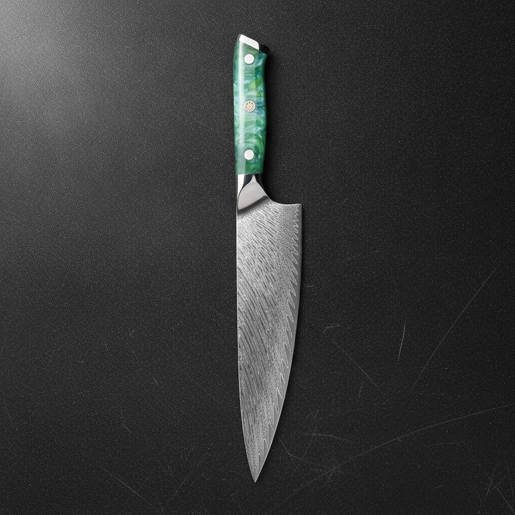 Couteau de chef damas 8 pouces manche résine — Vert